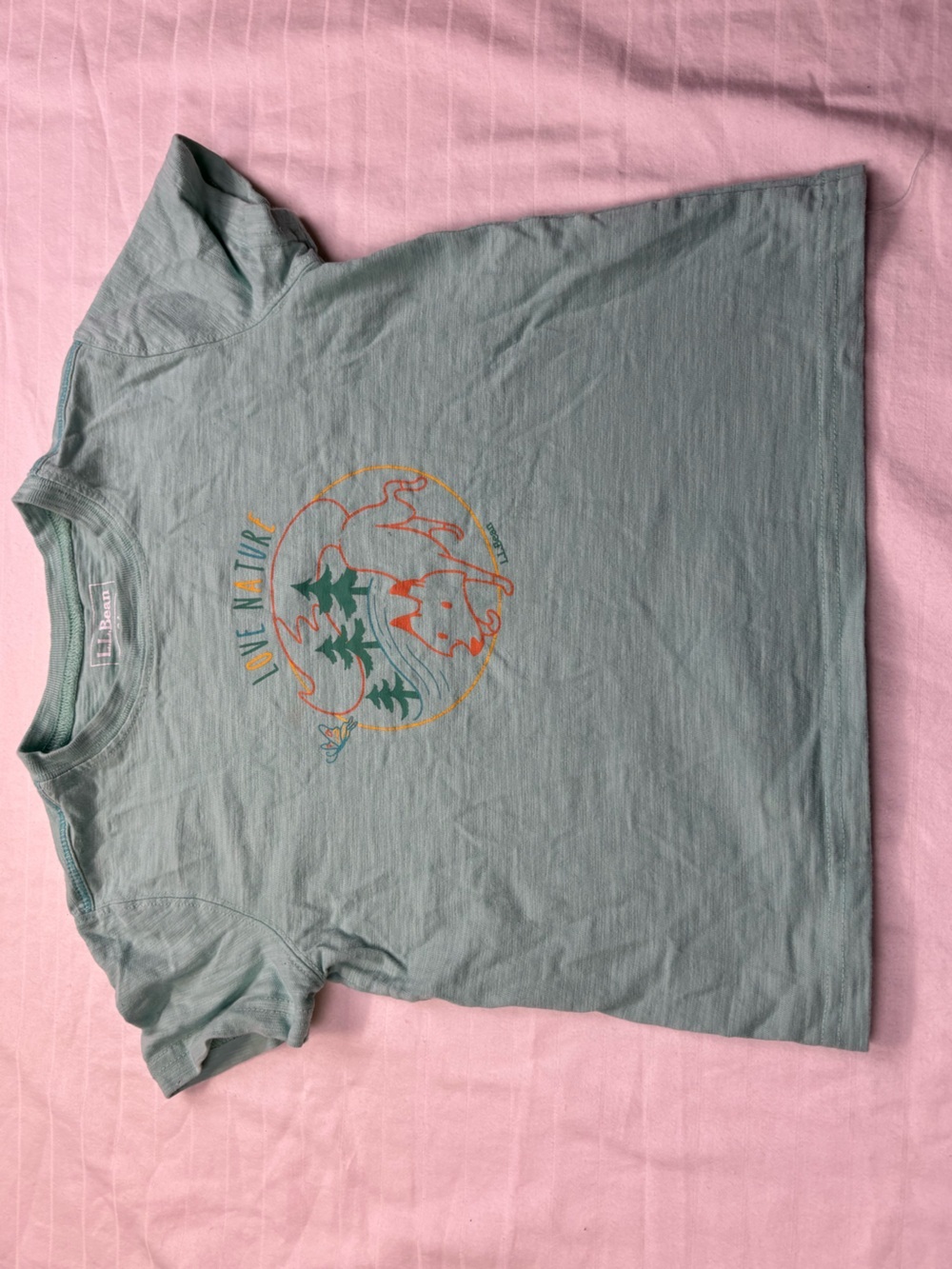 L.L. Bean Kids girls Light Sage Graphic Tee with Nature Print S4